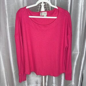 Saturday Sunday by Anthropologie Pink Long Sleeve Waffle Knit Top